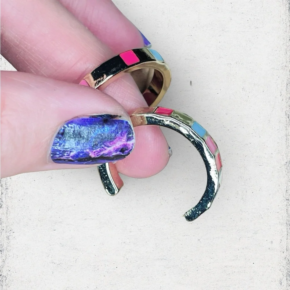 5160u. Enamel Hoops Colorful Geometric Earrings